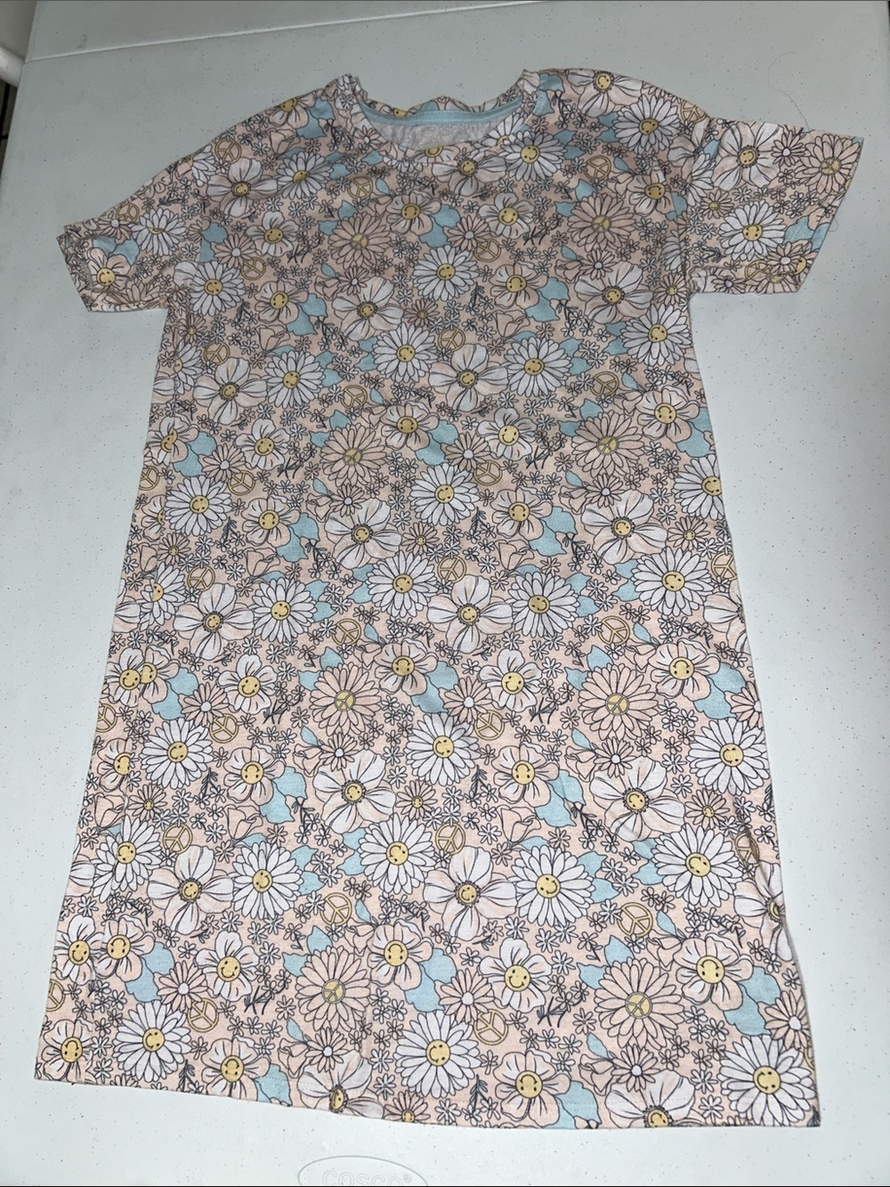 Wonder Nation Girl’s Short Sleeve Floral Peace Sign Night Gown Size L (10/12)
